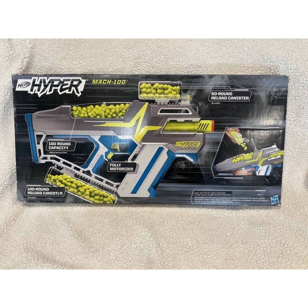 Nerf Hyper Mach-100 Fully Motorized Blaster 80 Nerf Hyper Rounds 110 FPS Age 14+